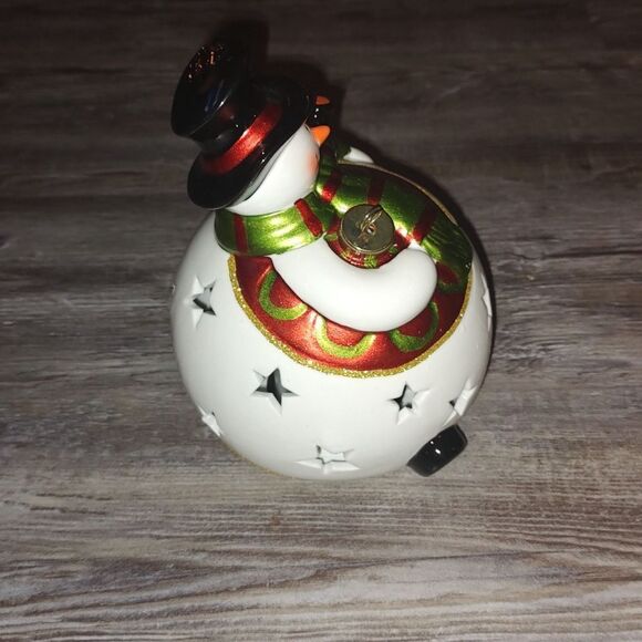 QVC Home Reflections Ceramic SNOWMAN Luminary with Flameless Candle in Gift Box  - Picture 6 of 14
